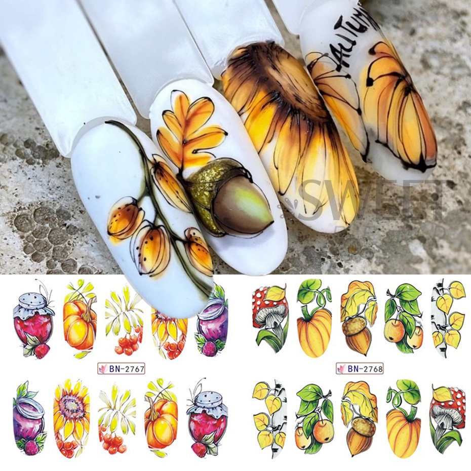 12pcs Autumn Nail Stickers Car - Waterslide Decal Paper recension och pris