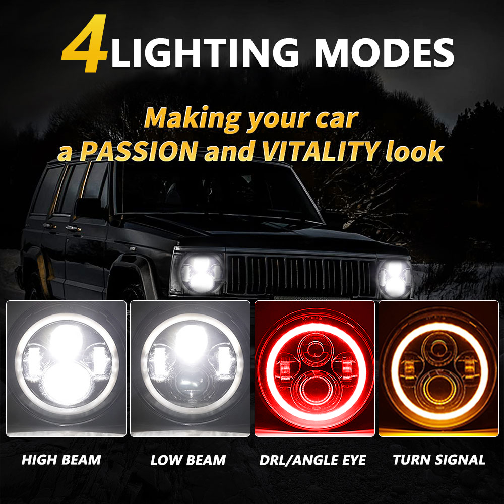7inch Led Headlight Round H4 R - Model Kit Jeep recension och pris