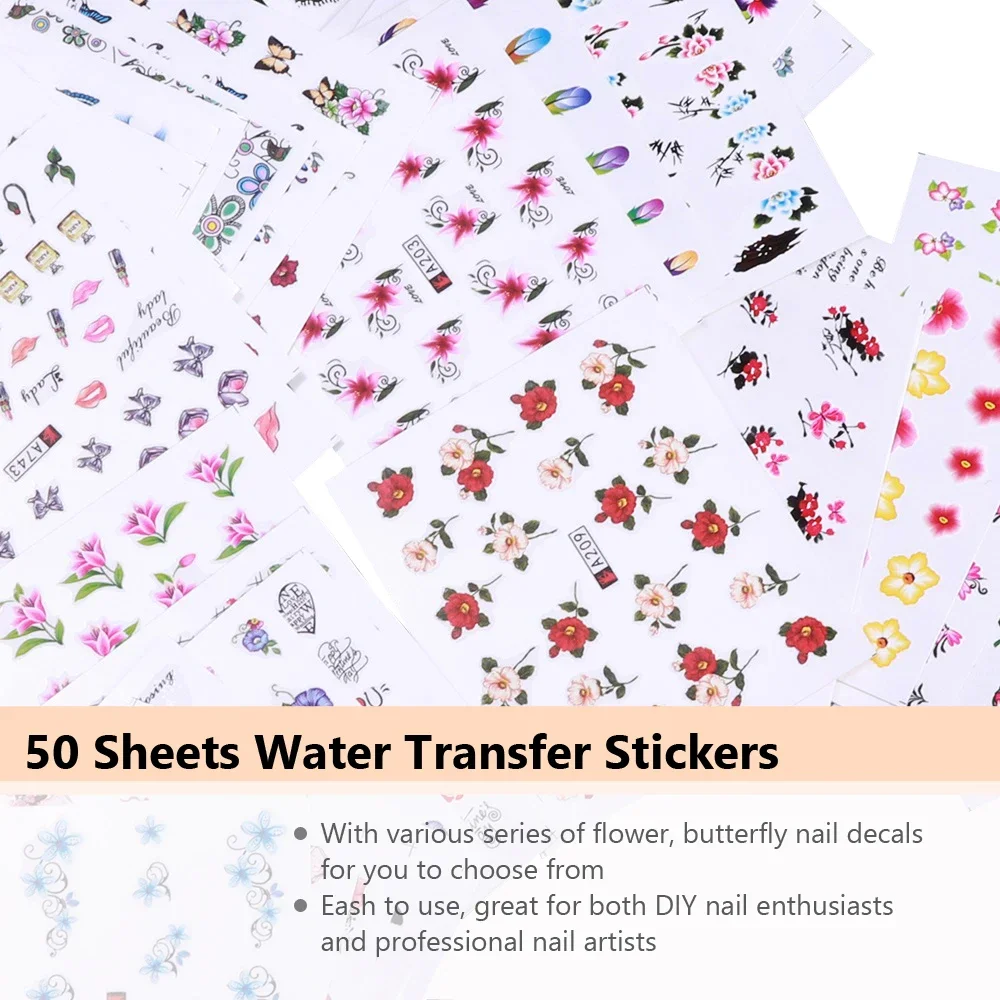 50 Pcs Nail Stickers Mixed Des - Waterslide Decal Paper recension och pris